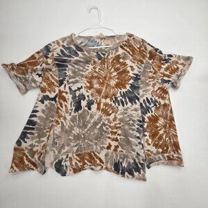 Hopely Women's Blouse Short Sleeve Round Neck Pullover Tie-Dye Multicolor Size M